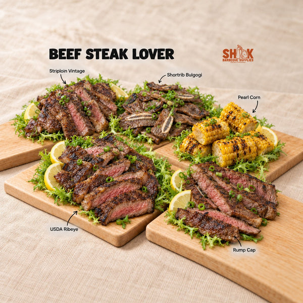 Beef Steak Lover BBQ Set for 15 to 20 people with Striploin Vintage, Shortrib Bulgogi, Pearl Corn and USDA Ribeye, Shiok BBQ Singapore