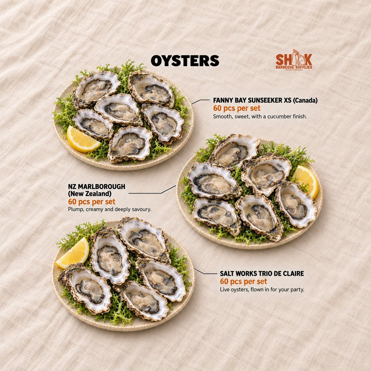 Oyster Types in the Live Oyster Party Pack, Shiok BBQ Singapore