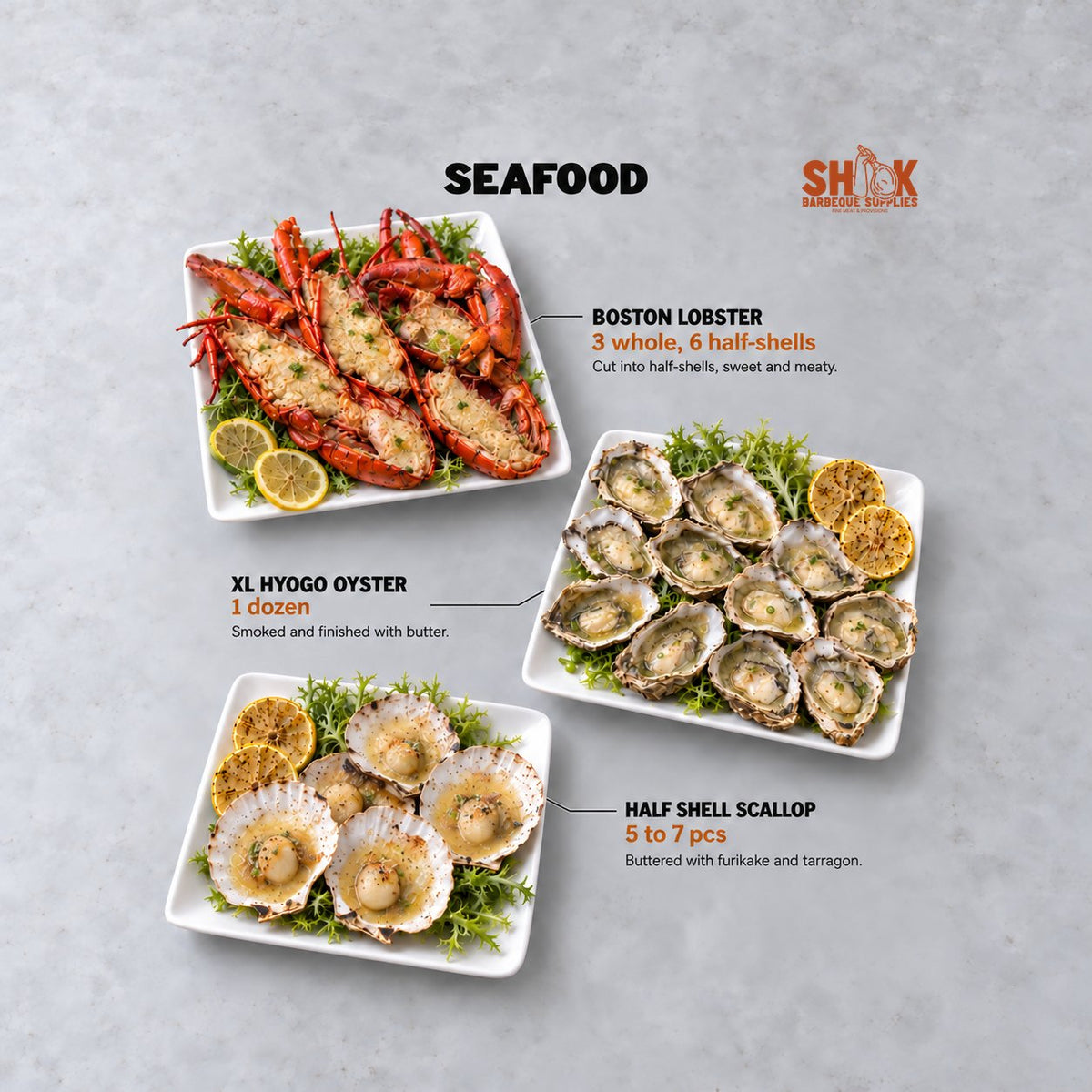 Boston Lobster, XL Hyogo Oyster and Half Shell Scallop in the Shiok MINI BBQ Premium Set, Shiok BBQ Singapore