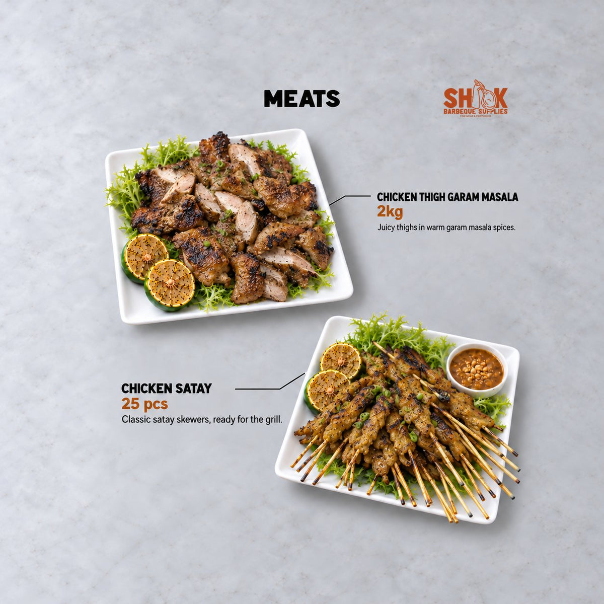 Chicken Thigh Garam Masala and Chicken Satay in the Why Shiok Cheap BBQ Set, Shiok BBQ Singapore