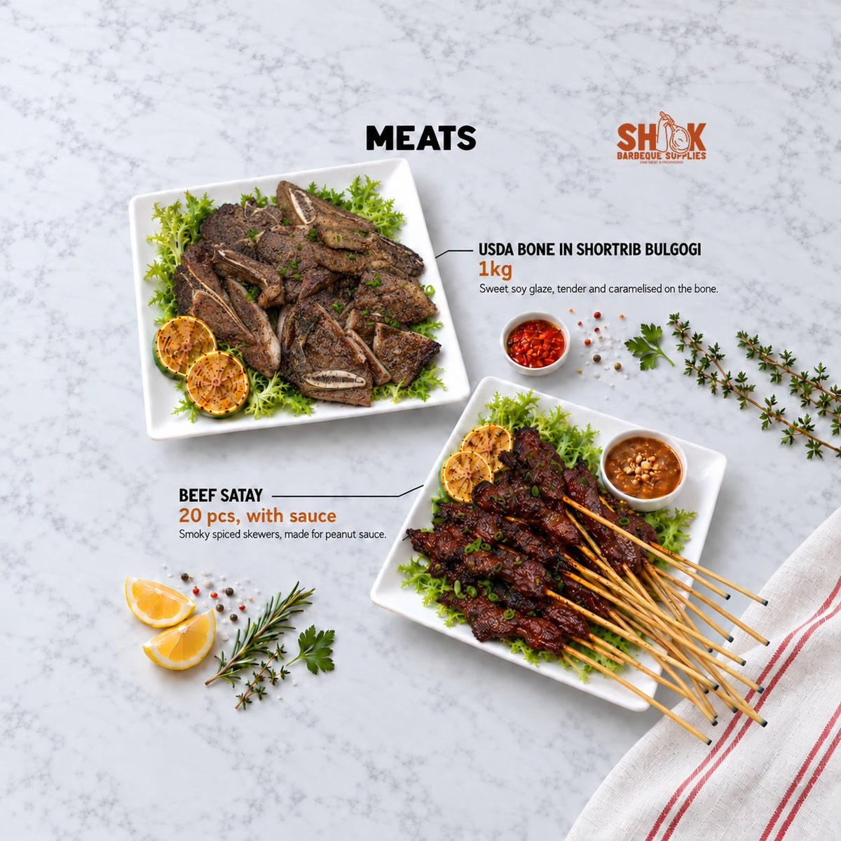 USDA Bone in Shortrib Bulgogi and Beef Satay in the BBQ Kaki Set, Shiok BBQ Singapore
