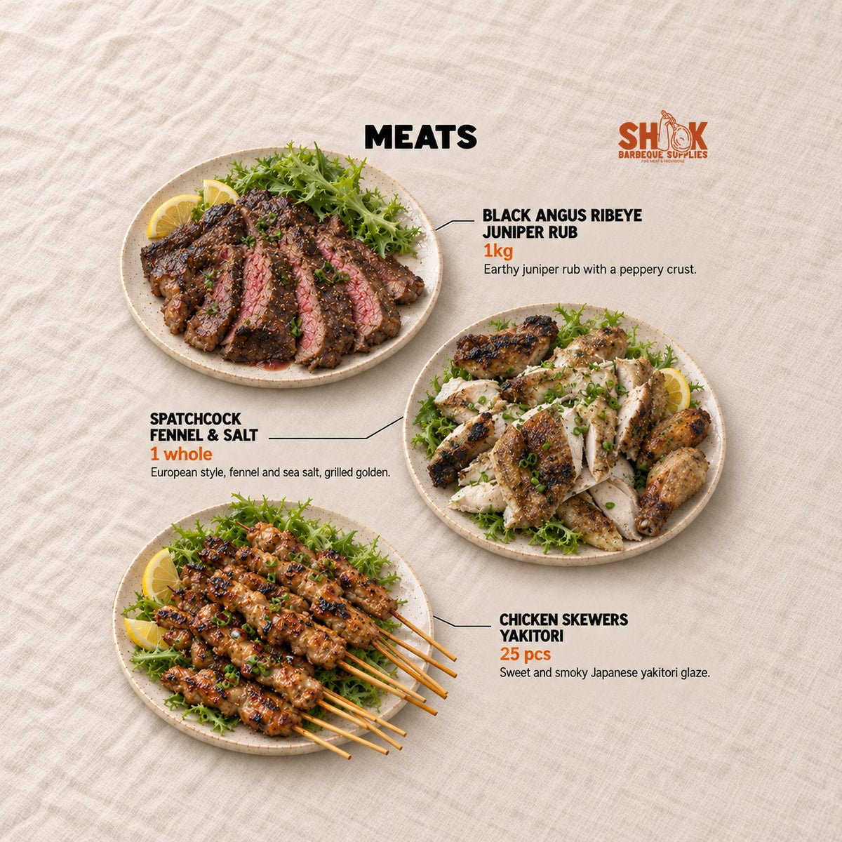 Meats in the BBQ Seafood Menu (8-10 pax), Shiok BBQ Singapore