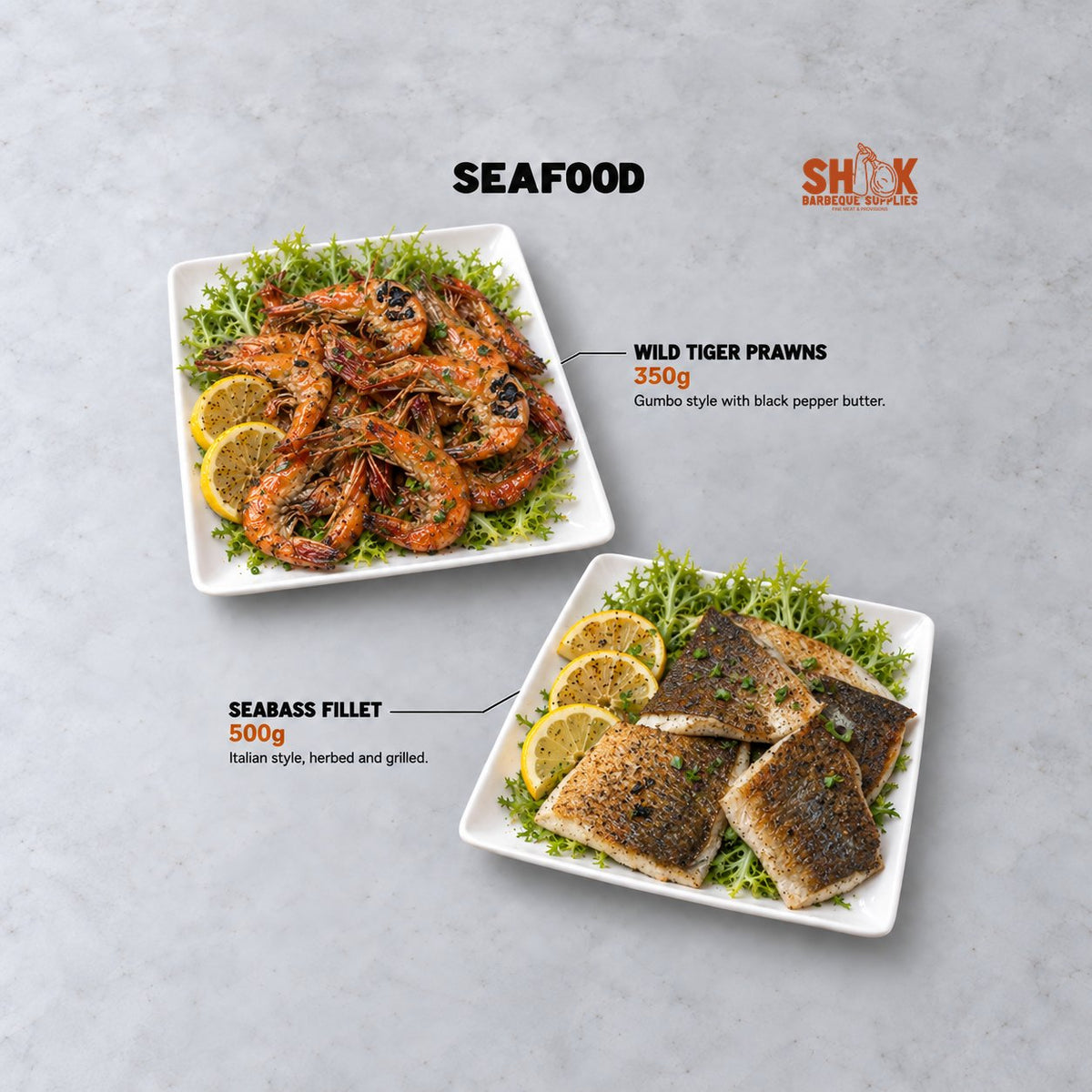 Wild Tiger Prawns and Seabass Fillet in the Shiok MINI BBQ Premium Set, Shiok BBQ Singapore