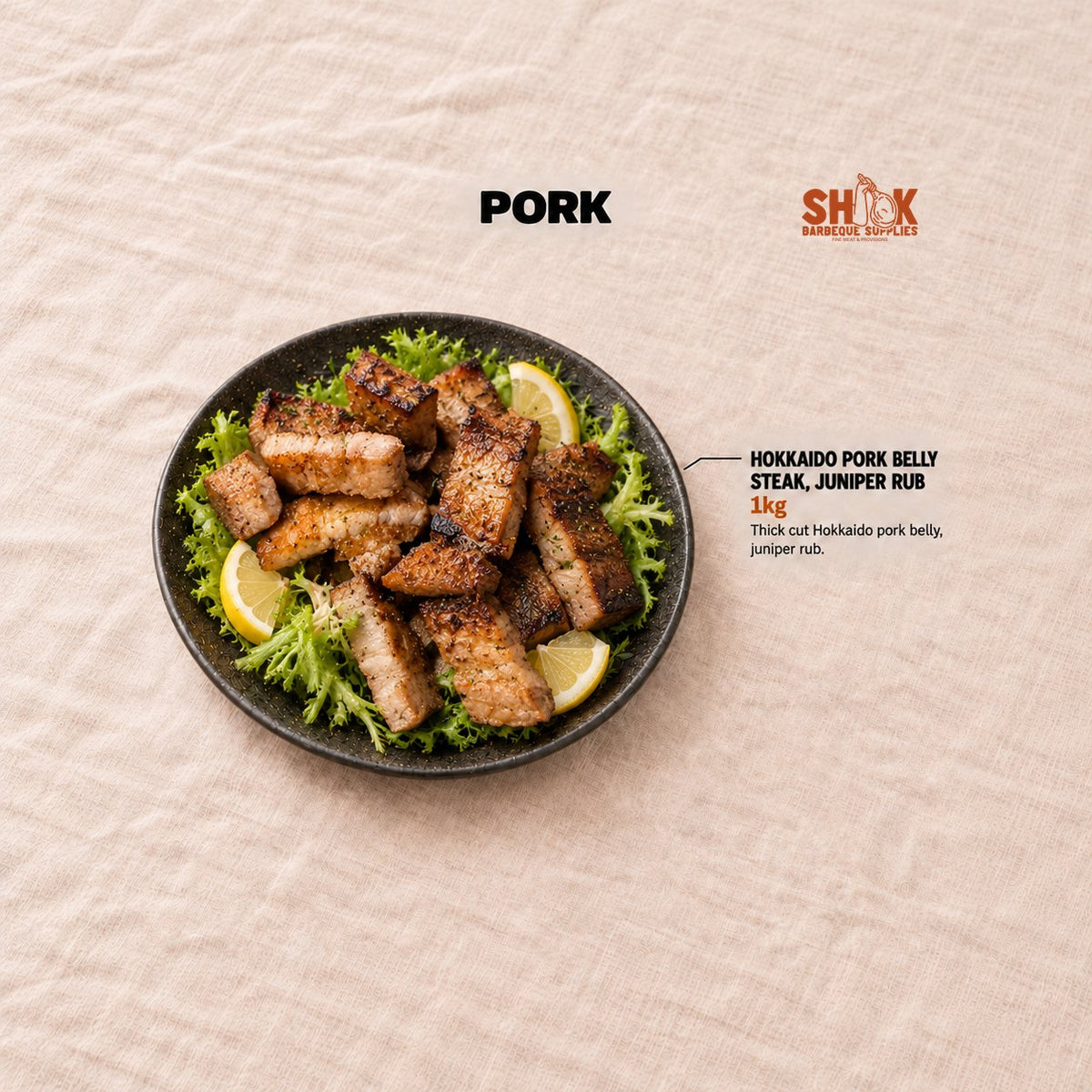 Hokkaido Pork Belly Steak, Juniper Rub in the SHIOK Party Set (25 pax), Shiok BBQ Singapore