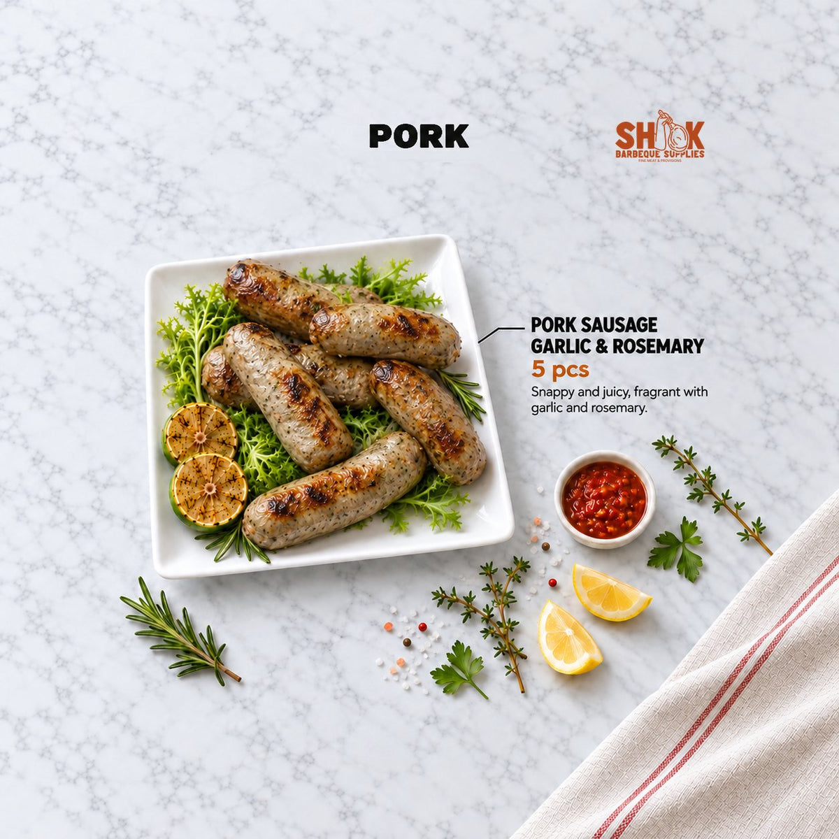 Pork Sausage Garlic & Rosemary in the BBQ Kaki Set, Shiok BBQ Singapore