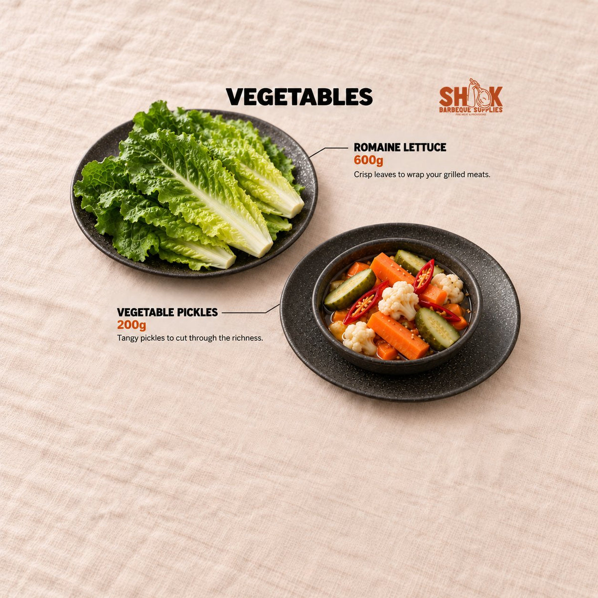 Romaine Lettuce and Vegetable Pickles in the Nice To MEAT You BBQ Set (15-20 pax), Shiok BBQ Singapore