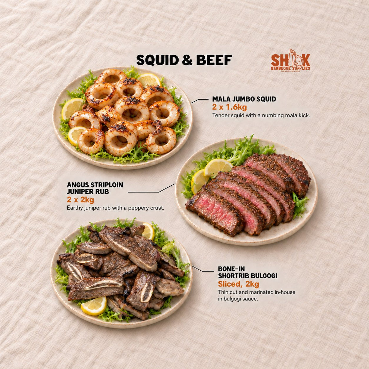 Squid and Beef in the Yacht Lob Lob Seafood BBQ Set (35-40 pax), Shiok BBQ Singapore