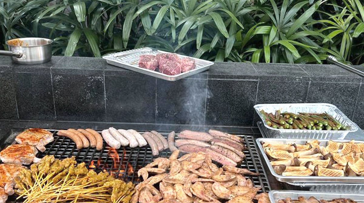 Live grill line with satay and sausages, Shiok Shiok Bargain BBQ 8-10pax, Shiok BBQ Singapore