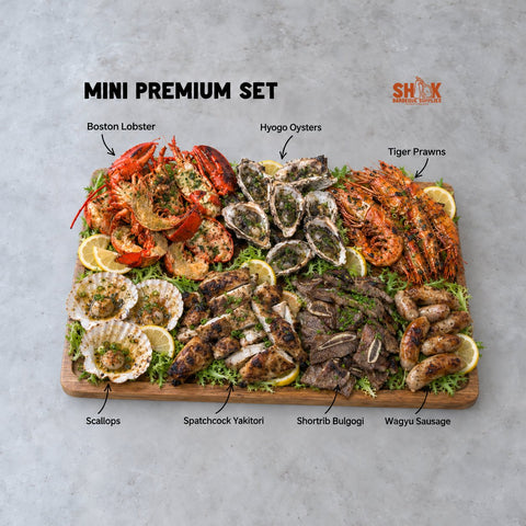 Shiok MINI BBQ Premium Set for 3 to 5 people with Boston Lobster, Hyogo Oysters, Tiger Prawns and Scallops, Shiok BBQ Singapore
