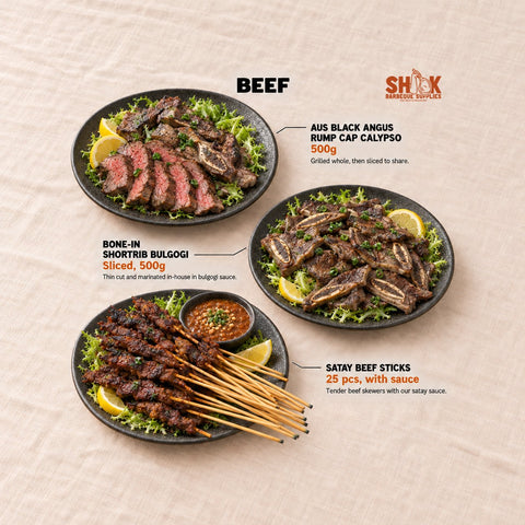 Aus Black Angus Rump Cap Calypso and Bone-in Shortrib Bulgogi in the Nice To MEAT You BBQ Set (15-20 pax), Shiok BBQ Singapore