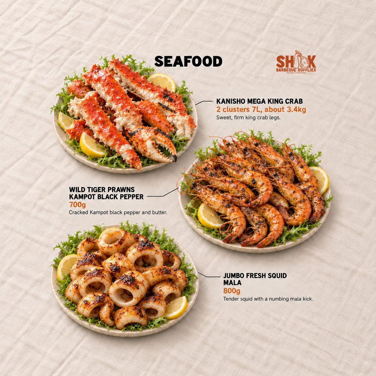 Seafood in the SHIOK Premium King Crab BBQ Set (10-15 pax), Shiok BBQ Singapore