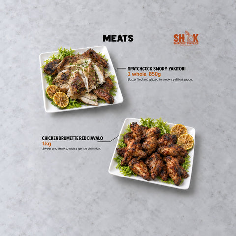 Spatchcock Smoky Yakitori and Chicken Drumette Red Diavalo in the Shiok MINI BBQ Set, Shiok BBQ Singapore
