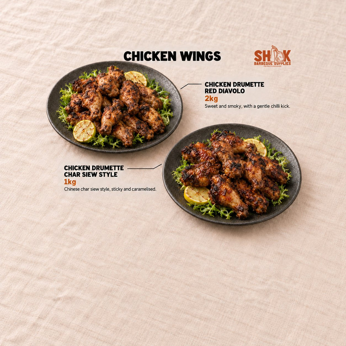Chicken Drumette Red Diavolo and Chicken Drumette Char Siew Style in the BBQ Gang Set (15-20 pax), Shiok BBQ Singapore
