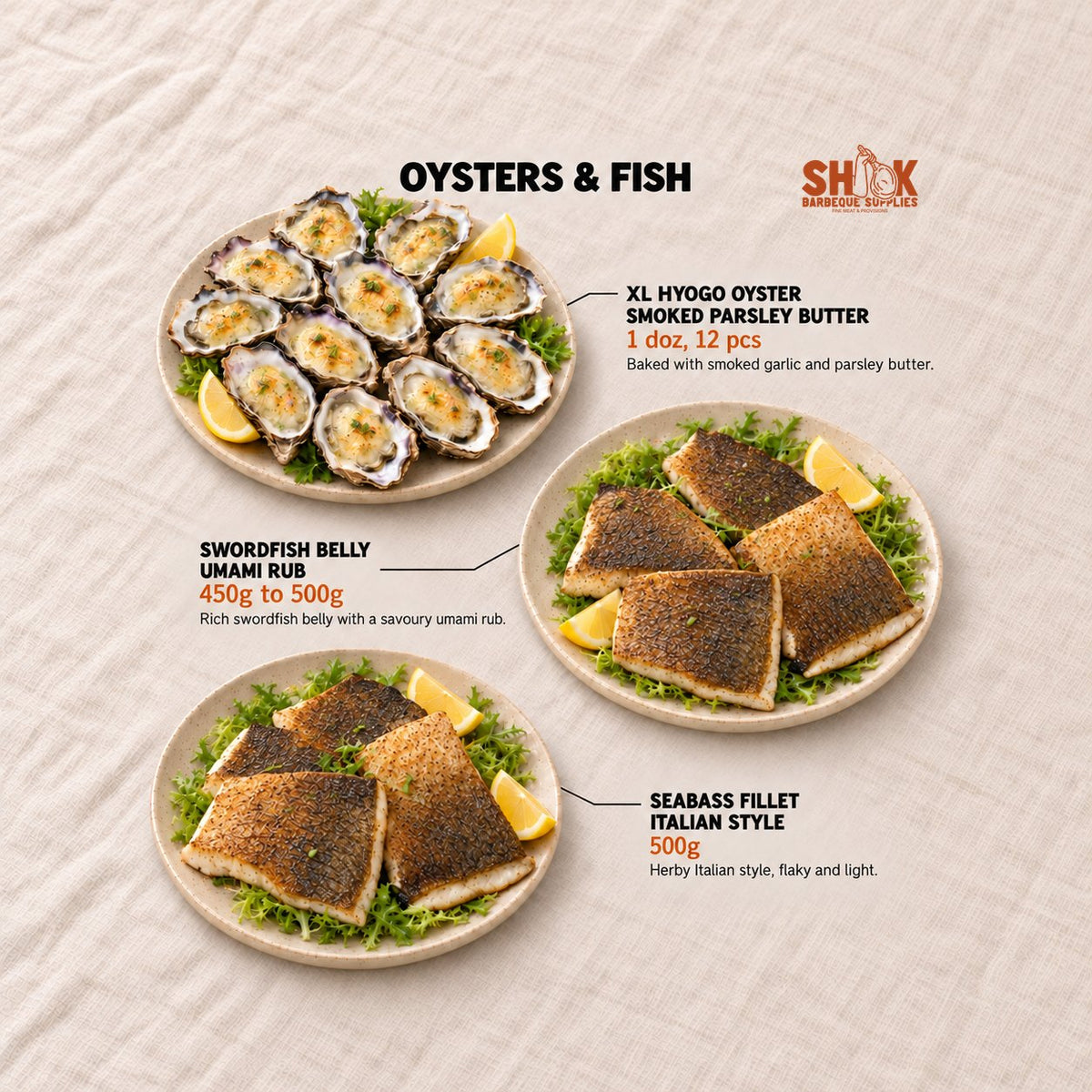 Oysters and Fish in the BBQ Seafood Menu (8-10 pax), Shiok BBQ Singapore