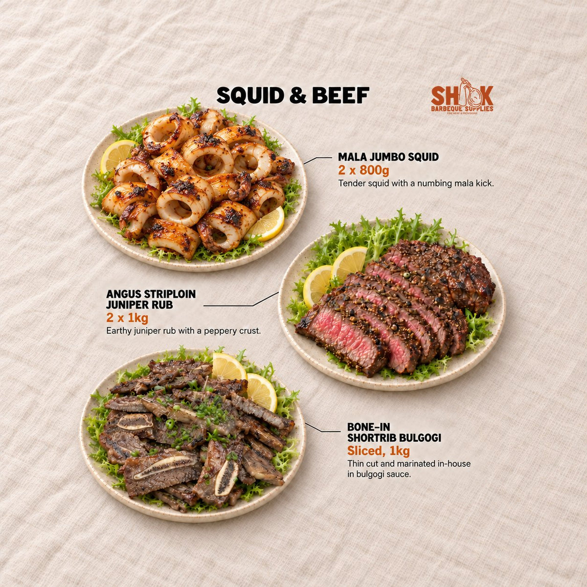 Squid and Beef in the Yacht Lob Lob Seafood BBQ Set (15-20 pax), Shiok BBQ Singapore