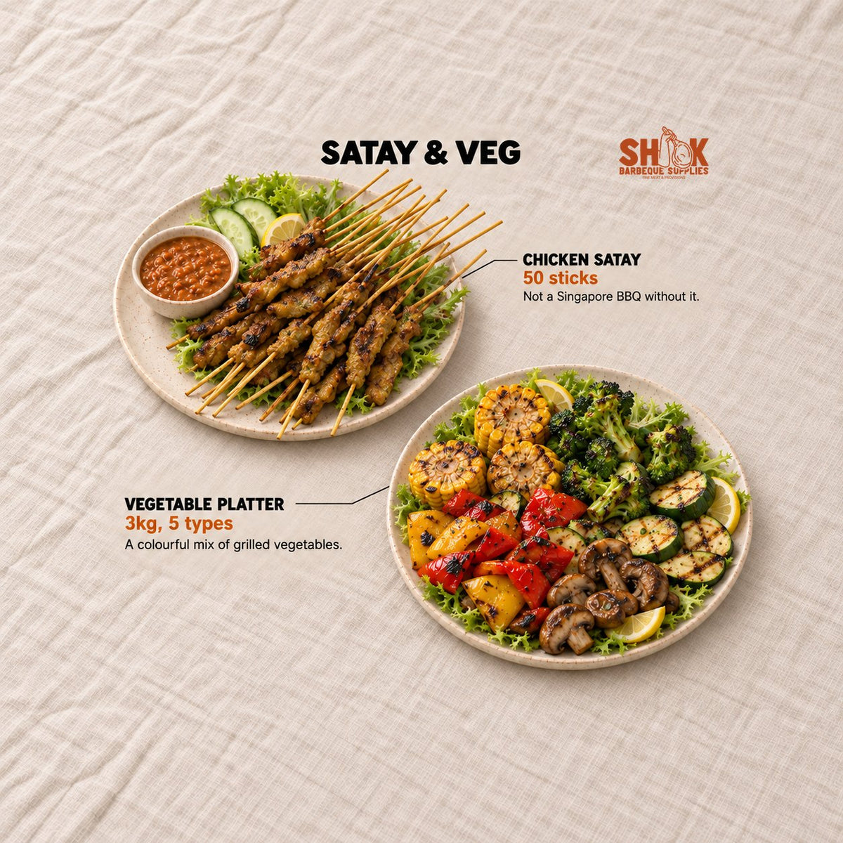 Satay and Veg in the Shiok Atas Ultimate BBQ Set (16-20 pax), Shiok BBQ Singapore
