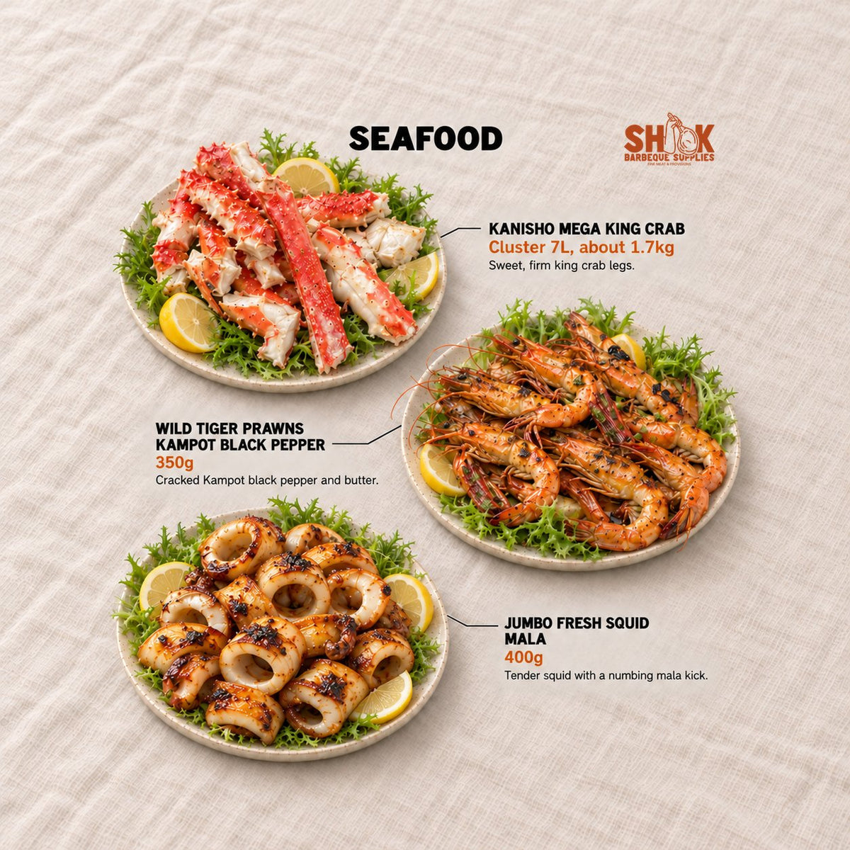 Seafood in the SHIOK Premium King Crab BBQ Set (5-8 pax), Shiok BBQ Singapore