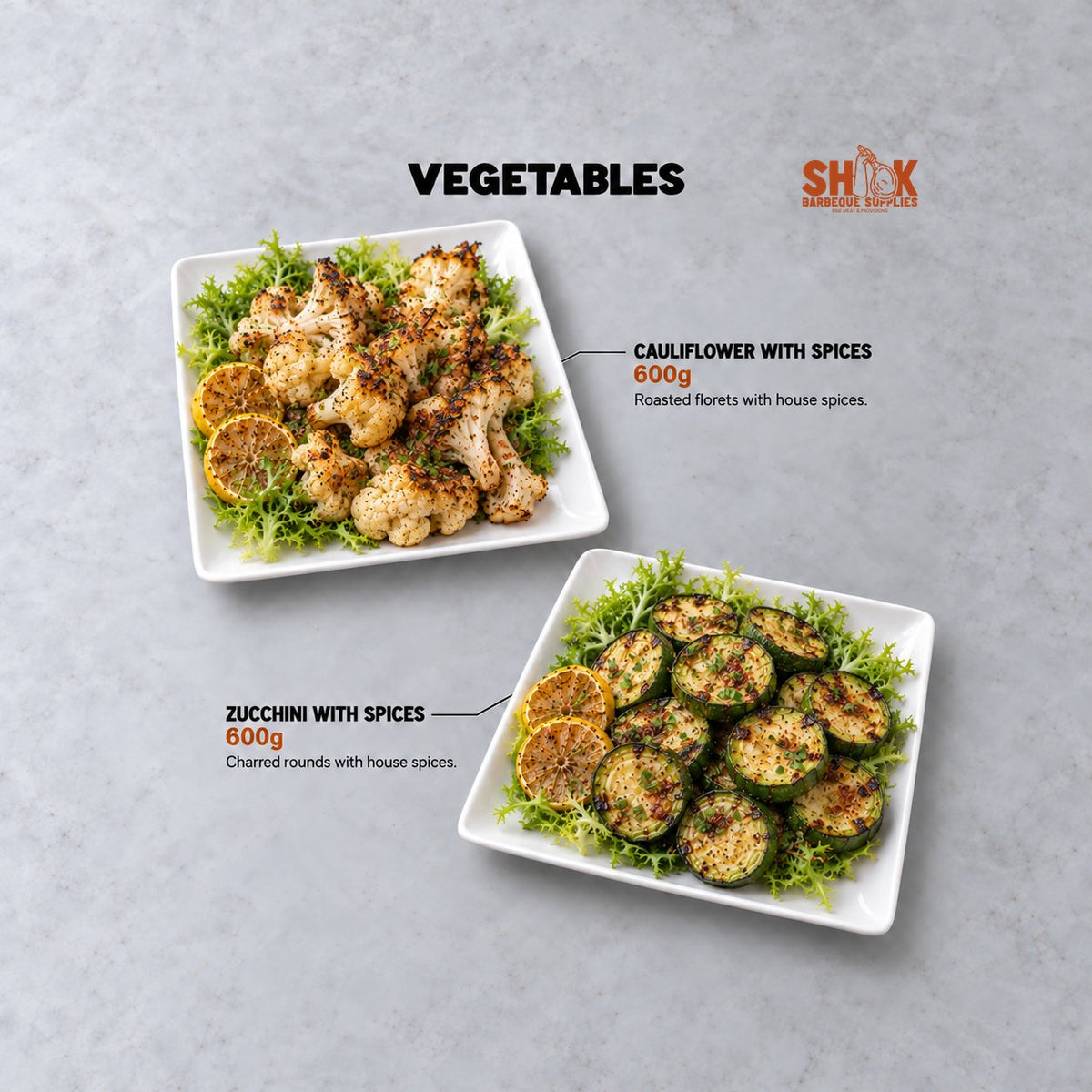 Cauliflower with Spices and Zucchini with Spices in the Shiok MINI BBQ Set, Shiok BBQ Singapore