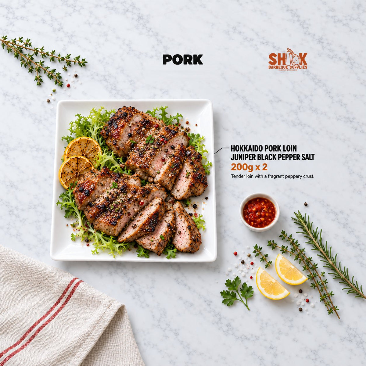 Hokkaido Pork Loin Juniper Black Pepper Salt in the BBQ Mini Kaki Set, Shiok BBQ Singapore