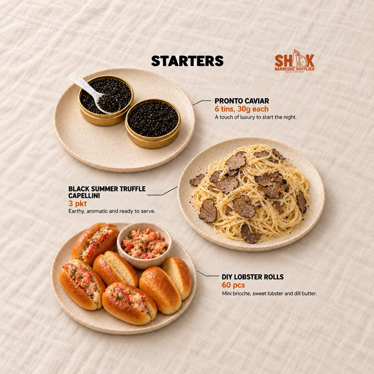 Starters in the Shiok Atas Ultimate BBQ Set (26-30 pax), Shiok BBQ Singapore