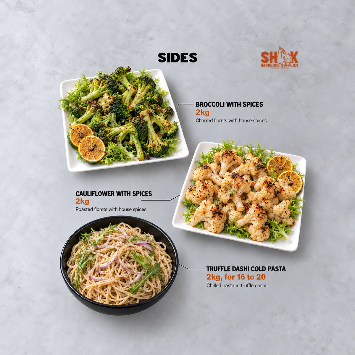 Broccoli with Spices and Cauliflower with Spices in the Shiok Shiok Bargain BBQ Set (16-20 pax), Shiok BBQ Singapore