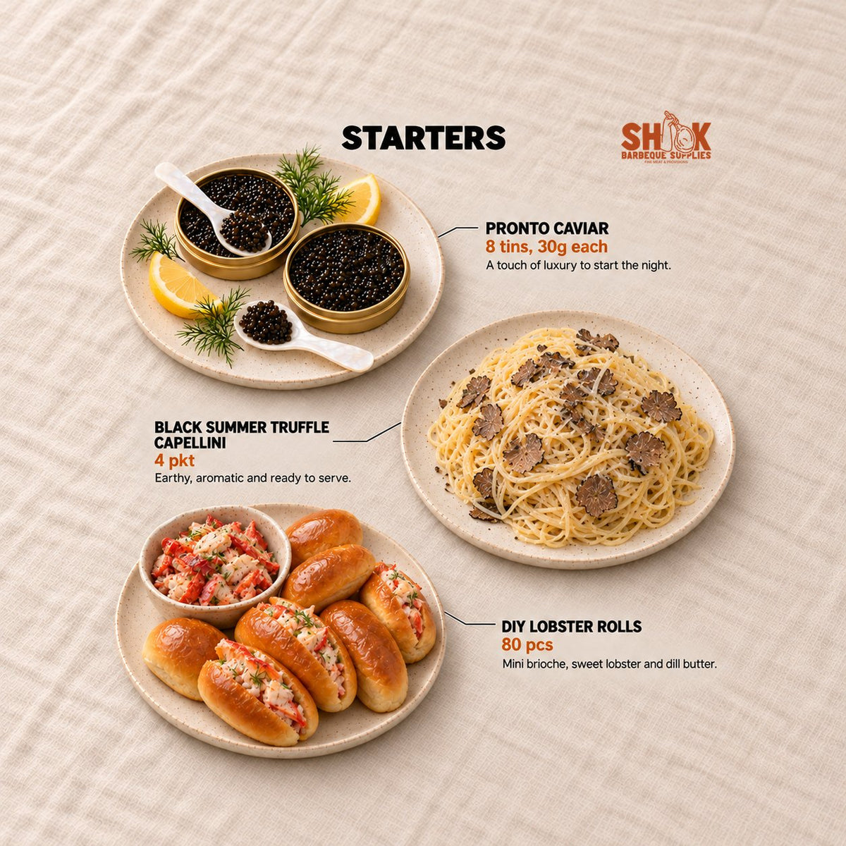 Starters in the Shiok Atas Ultimate BBQ Set (35-40 pax), Shiok BBQ Singapore