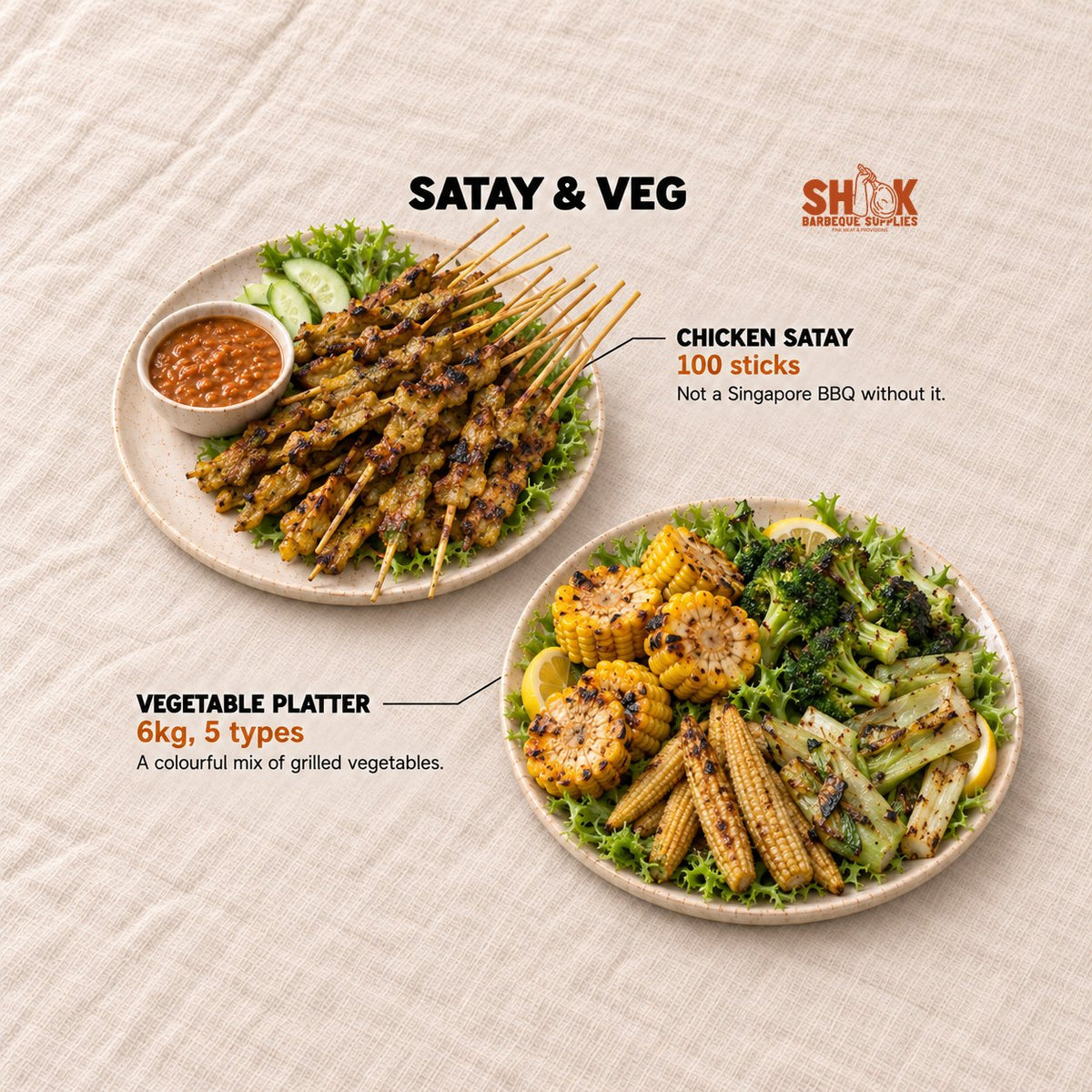 Satay and Veg in the Shiok Atas Ultimate BBQ Set (35-40 pax), Shiok BBQ Singapore