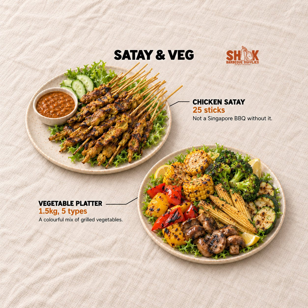 Satay and Veg in the Shiok Atas Ultimate BBQ Set (8-10 pax), Shiok BBQ Singapore