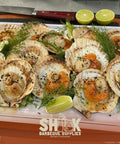 Furikake and Tarragon buttered Half Shell Scallop - Shiok Inhouse Marinated Seafood - Barbeque Catering package in Singapore