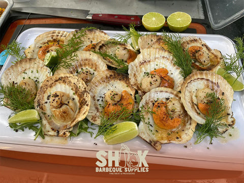 Furikake and Tarragon buttered Half Shell Scallop - Shiok Inhouse Marinated Seafood - Barbeque Catering package in Singapore