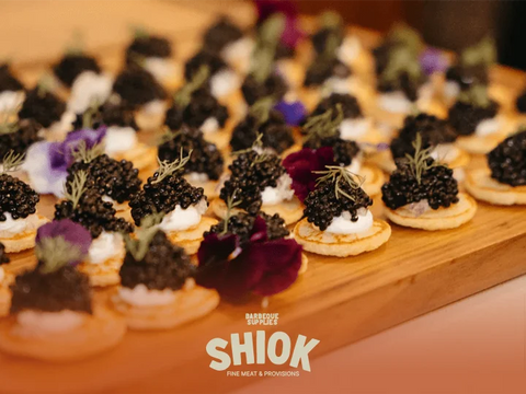 Oscietra Caviar on Blinis - Premium Canape with Shiok Barbeque Wholesale