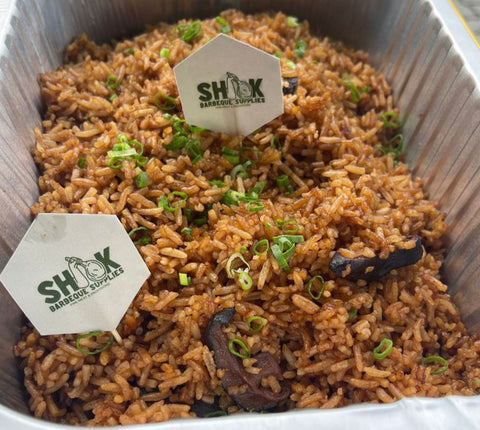 Soy and Shiitake Mushroom Braised Rice - Pre-Cooked Carbs for BBQ Party - Shiok BBQ Catering