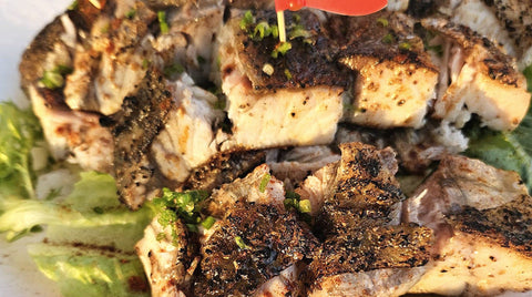 Grilled fish chunks on lettuce, BBQ Mini Kaki Set 8-10pax, Shiok BBQ Singapore