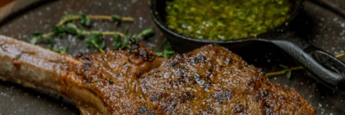 Grilled bone in beef chop with herbs and chimichurri from Shiok BBQ in Singapore