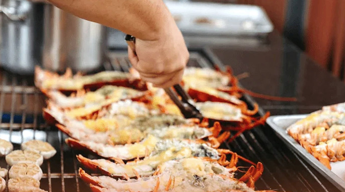Chef grilling split lobster tails, Classy SHIOK BBQ Menu 8-10pax, Shiok BBQ Singapore