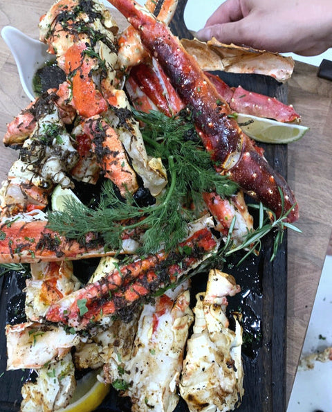 Grilled king crab legs plated, SHIOK Premium King Crab BBQ Package, Shiok BBQ Singapore