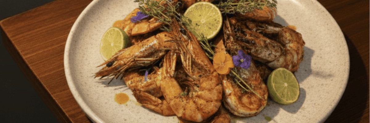 Grilled prawns with lime and herbs from Shiok BBQ in Singapore