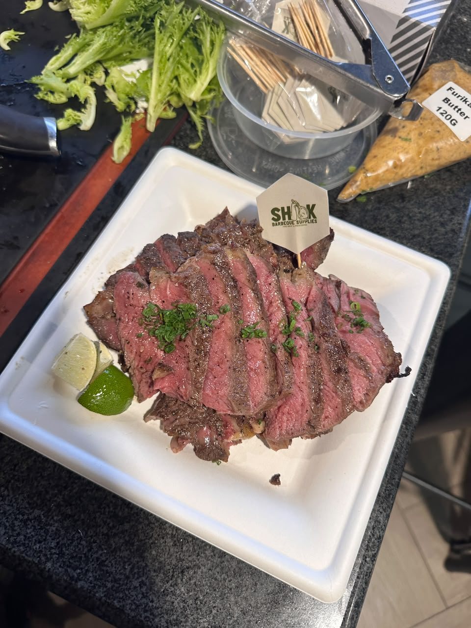 Sliced grilled beef served with lime, Shiok MINI BBQ package for 3 to 5, Shiok BBQ Singapore