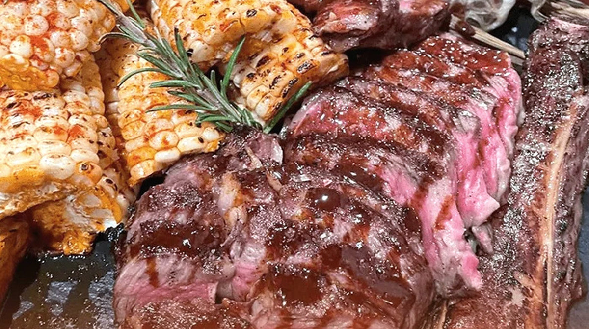 Grilled tomahawk steak and charred sweetcorn, Shiok MINI BBQ 3-5pax package, Shiok BBQ Singapore
