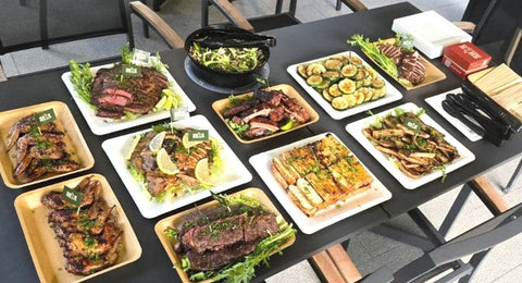 Table spread of grilled meats and sides, Seriously SHIOK Wishlist BBQ Package, Shiok BBQ Singapore