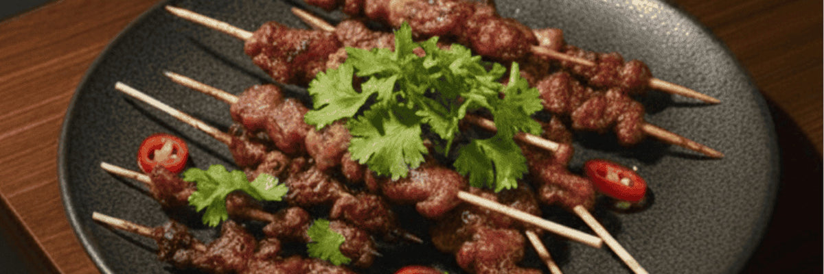 Marinated meat skewers with coriander and chilli from Shiok BBQ in Singapore